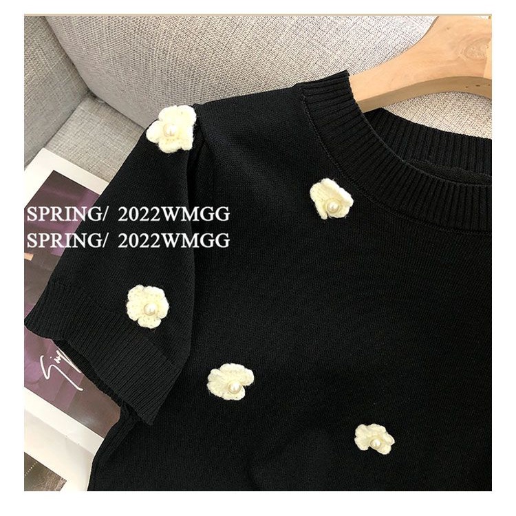 Áo Thun Lụa Dệt Kim Mỏng Tay Ngắn In Hoa Dễ Thương