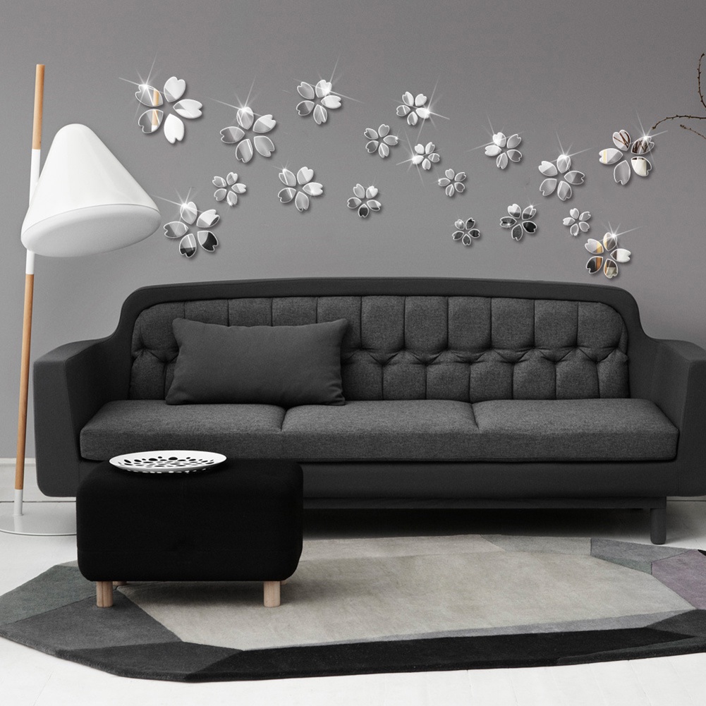 Bộ 9 Miếng Dán Tường Tráng Gương Hình Hoa 3D DIY Trang Trí Nhà Cửa