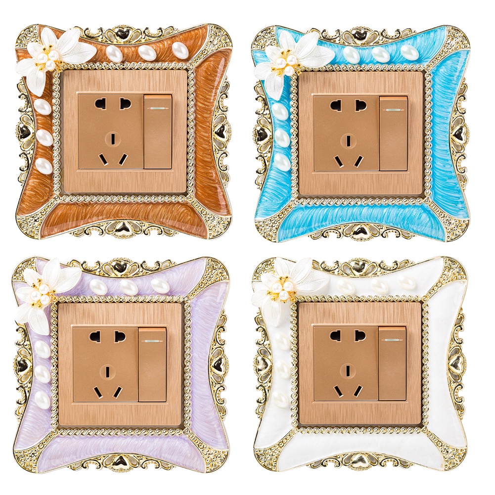 Vỏ Bọc Công Tắc Đèn Gắn Tường Hình Vuông Họa Tiết Hoa Đính Ngọc Trai Trang Trí Phòng Ngủ