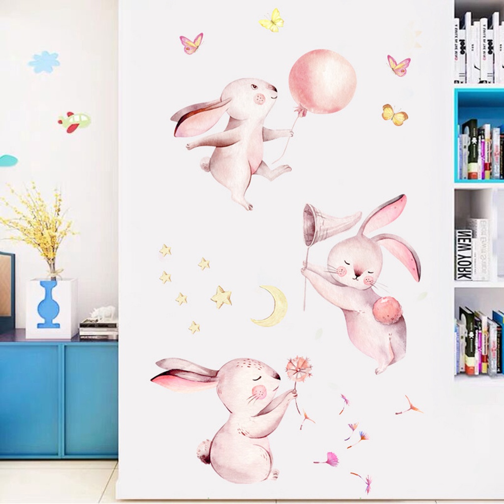 Bộ 2 Miếng Dán Tường Trang Trí Hình Thỏ Dễ Thương Bằng PVC Tự Dính Chống Nước 30x90cm