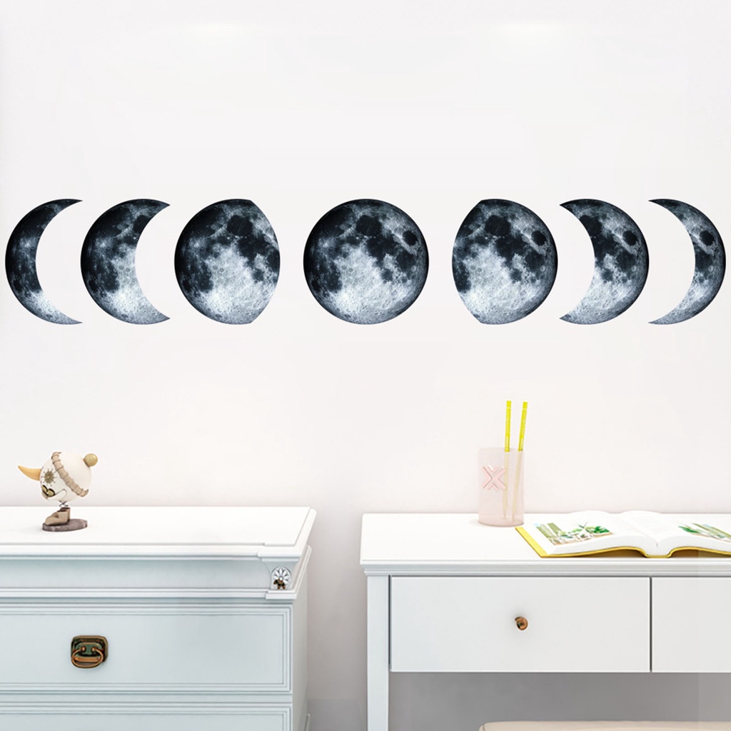 Set 2 Miếng Dán Tường / Cửa Sổ Trang Trí Nội Thất Hình Mặt Trăng Bằng PVC Tự Dính Chống Thấm Nước