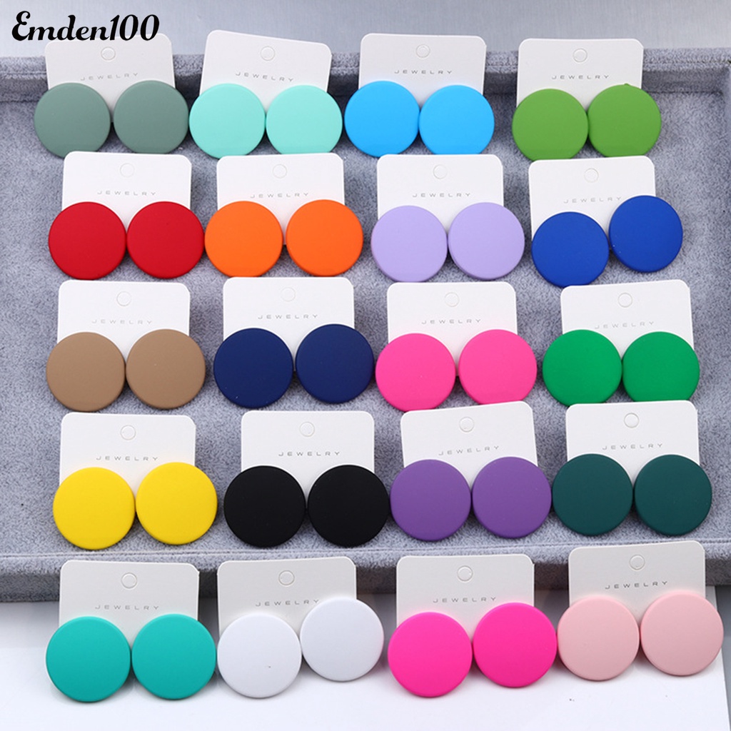 1 Đôi Bông Tai Tròn Lớn Màu Kẹo Thời Trang Nữ Tính