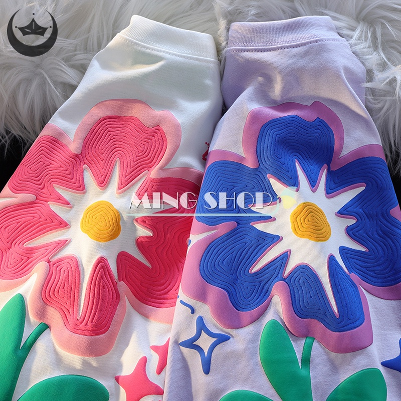 Áo Thun Nữ Ngắn Tay Cổ Tròn In Hoa Thời Trang