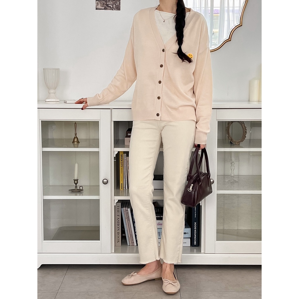 Answered Patch V-Neck Knit Cardigan -  V-neck Cardigan - Cardigan - FREE - 1