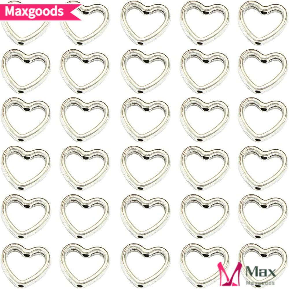 MAXG Bộ 100 Hạt Kim Loại Xâu Chuỗi Hình Trái Tim Rỗng 14mm