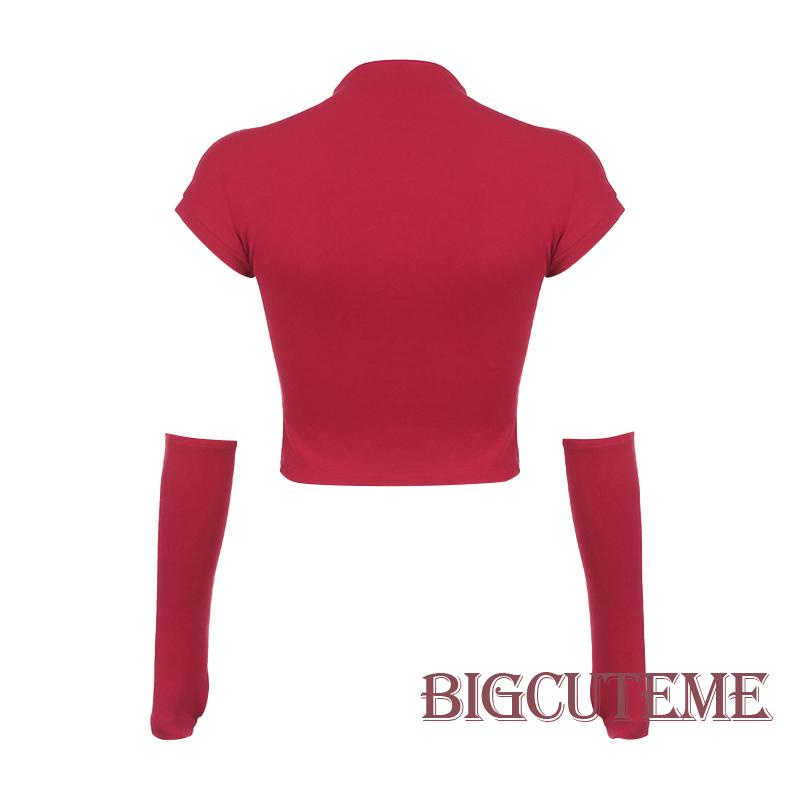 Áo Thun Lửng Tay Ngắn Cổ Cao In Hình Mèo Thời Trang Cho Nữ