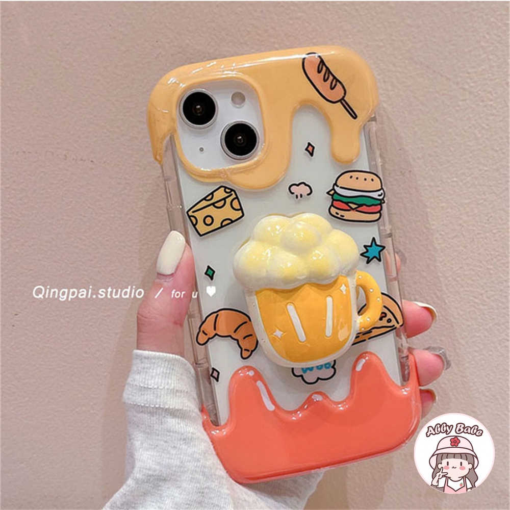 Ốp Điện Thoại TPU Mềm Trong Suốt Hình Hamburger 3D Chống Dơ Có Giá Đỡ Cho IPhone 14 Pro Max X XS XR 7Plus 12 11 Pro Max