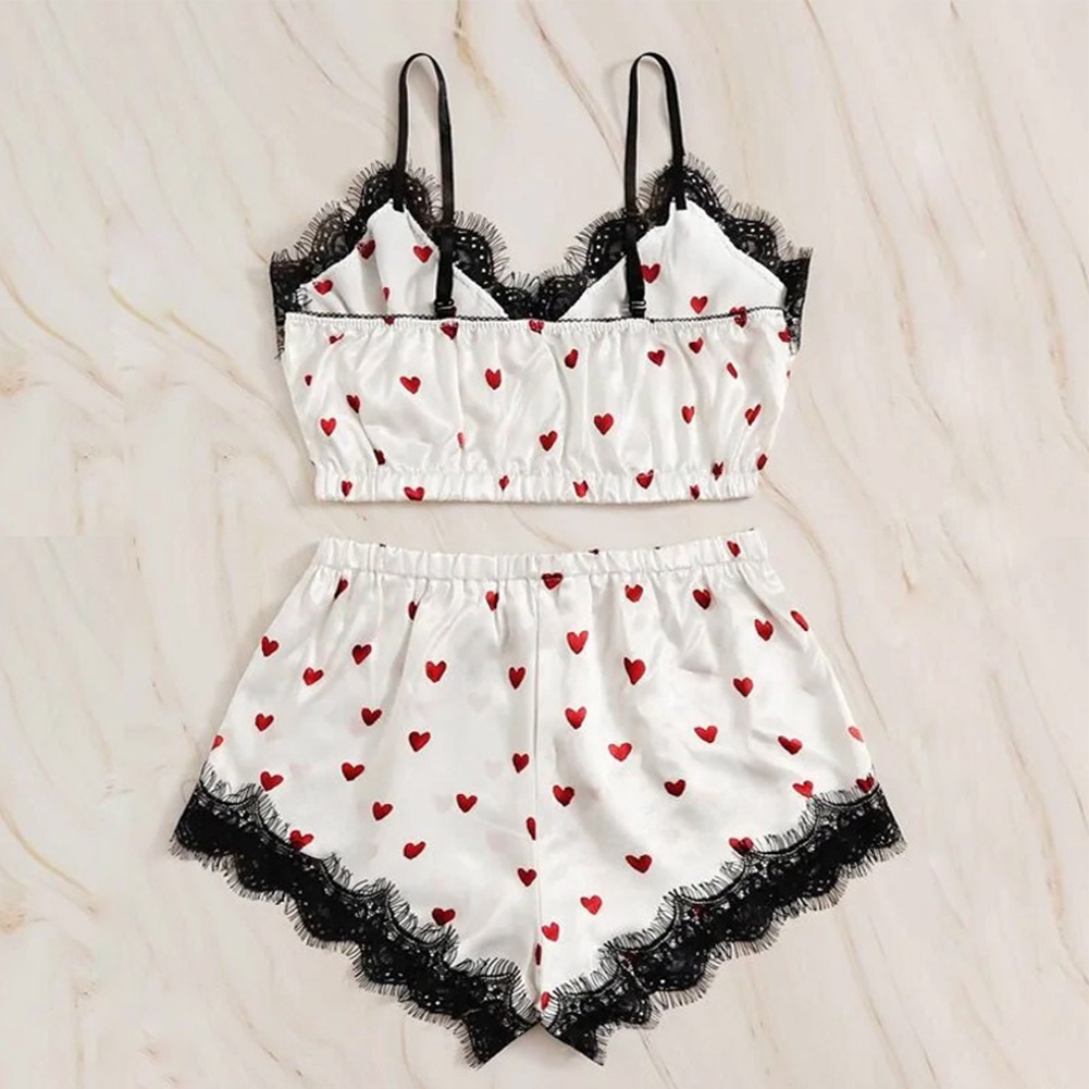 Bộ Đồ Ngủ Không Tay Cổ Chữ V In Họa Tiết Ngọt Ngào Quyến Rũ Cho Nữ