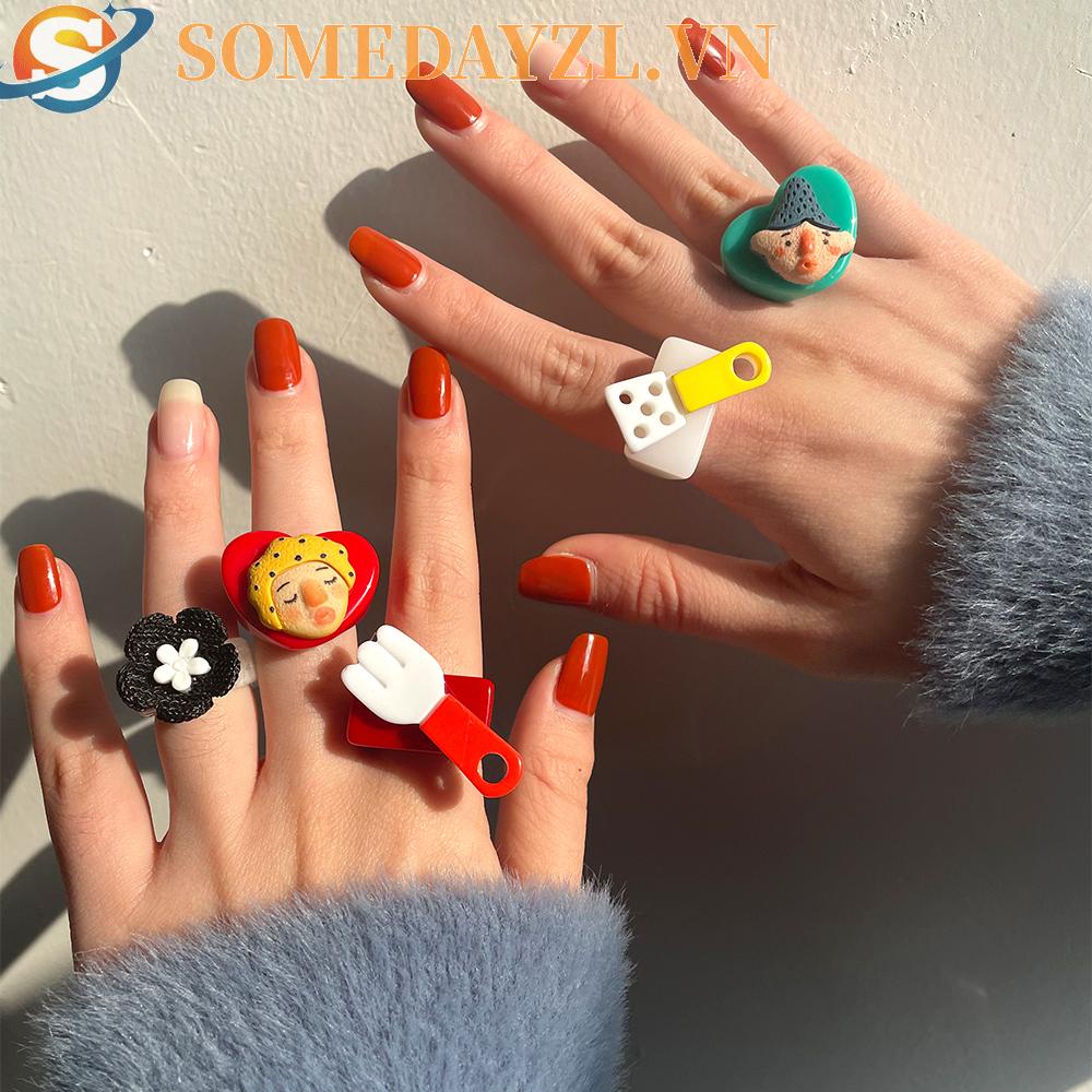 SOMEDAYZL Nhẫn Hình Trái Tim Acrylic Thời Trang Cổ Điển Cho Nữ