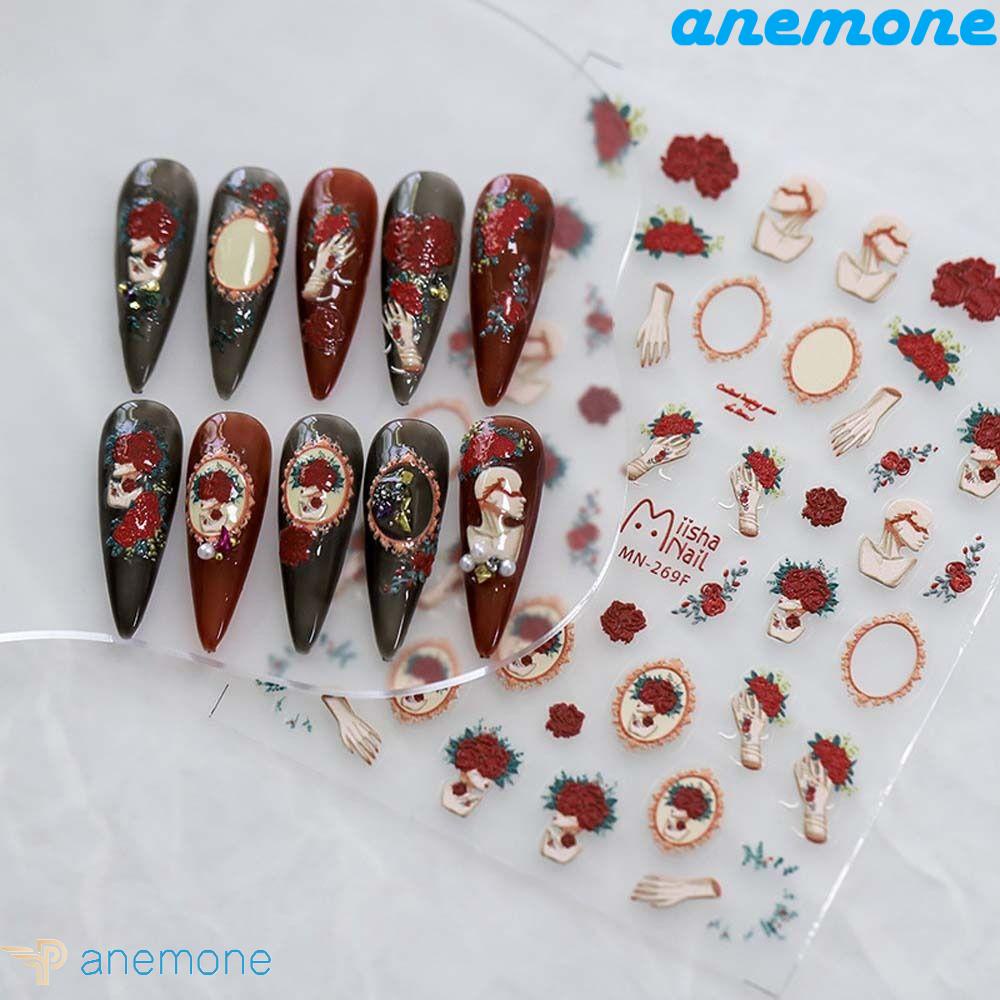 ANEMONE Miếng Dán Trang Trí Móng Tay Họa Tiết Hoa Bướm Nhiều Màu Dành Cho Nữ