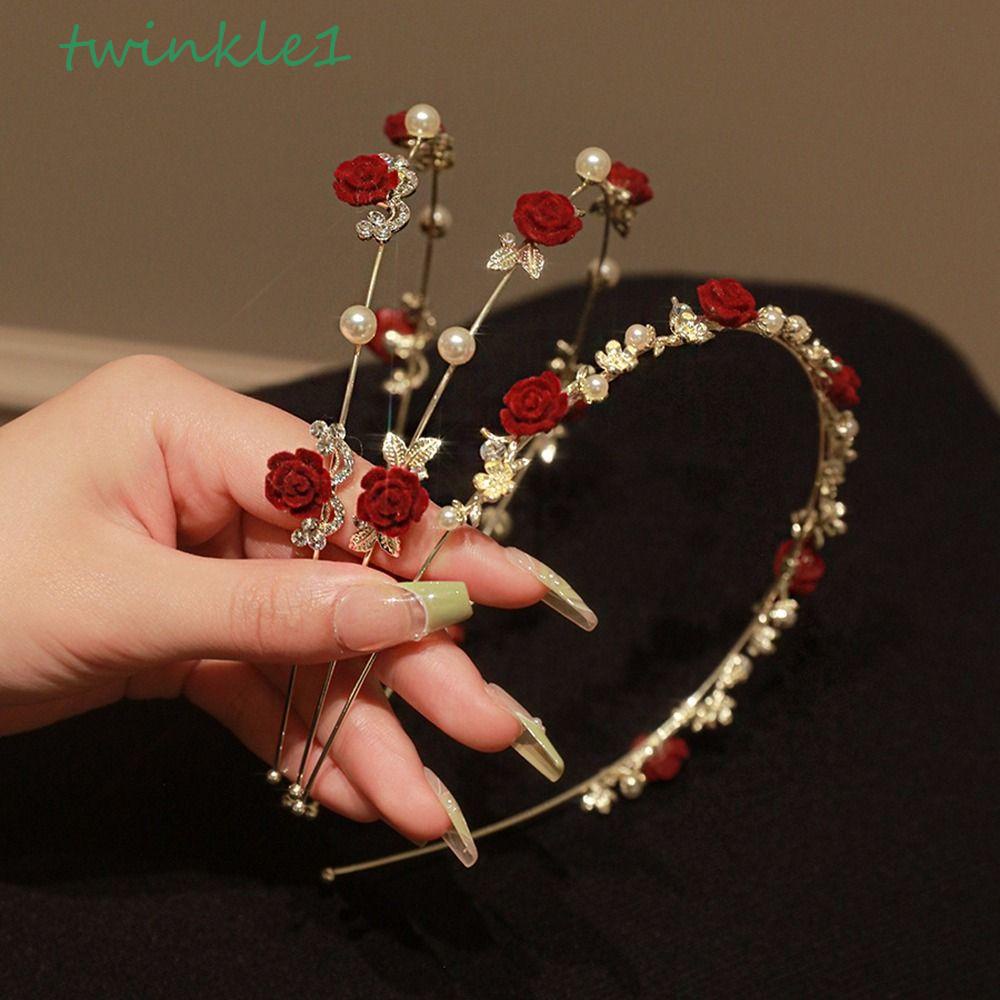 TWINKLE Băng Đô Cài Tóc Đính Đá Hình Hoa Hồng Phong Cách Hàn Quốc Cho Cô Dâu