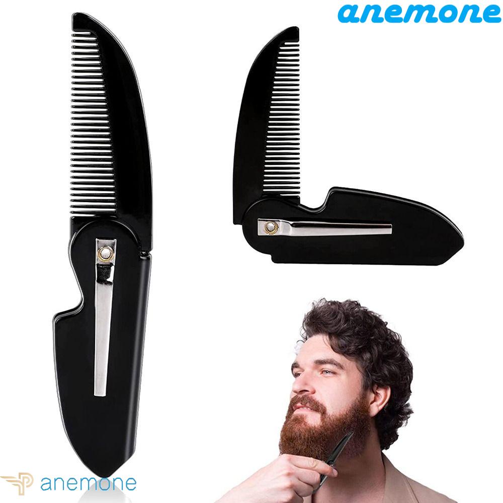 ANEMONE Lược Gấp Chải Râu Chuyên Nghiệp Bằng Nhựa Màu Đen Tiện Lợi Dành Cho Nam