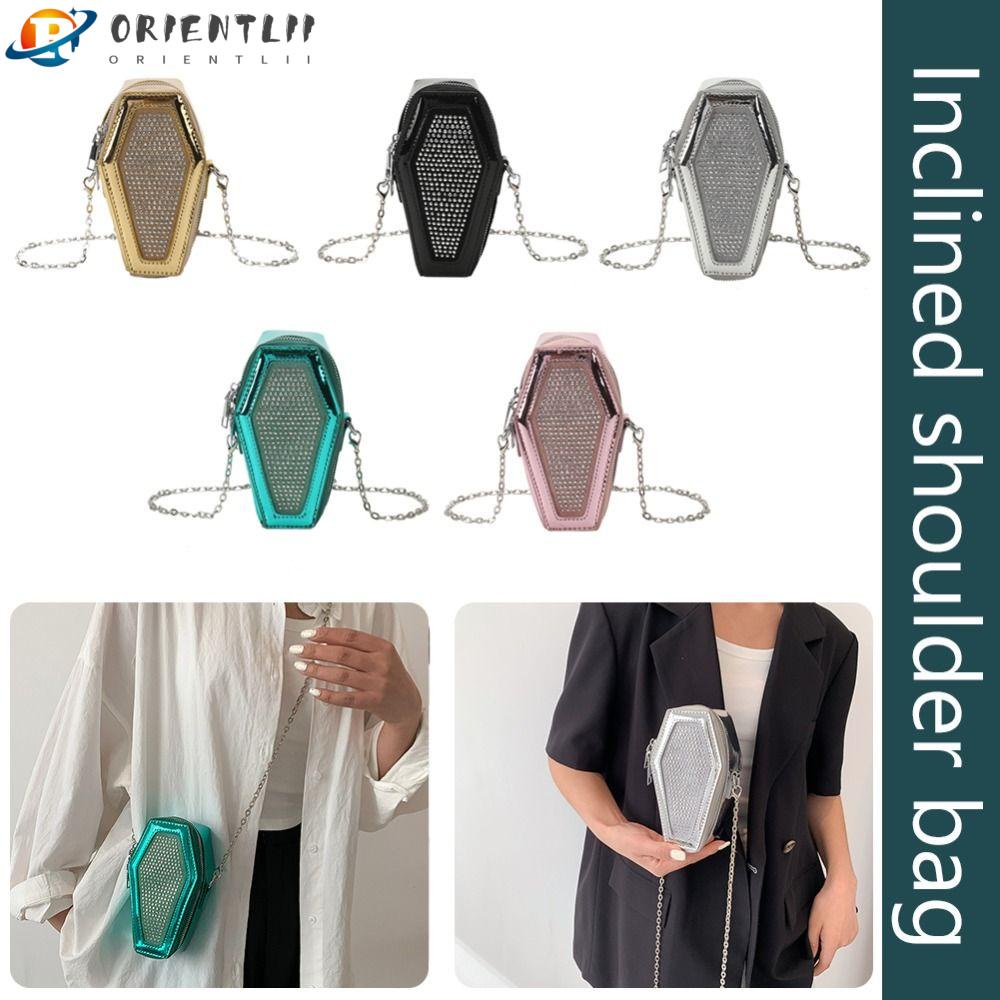 ORIENTLII Túi Đeo Chéo Da Pu Hình Quan Tài Đính Đá Phong Cách Gothic Cho Nữ