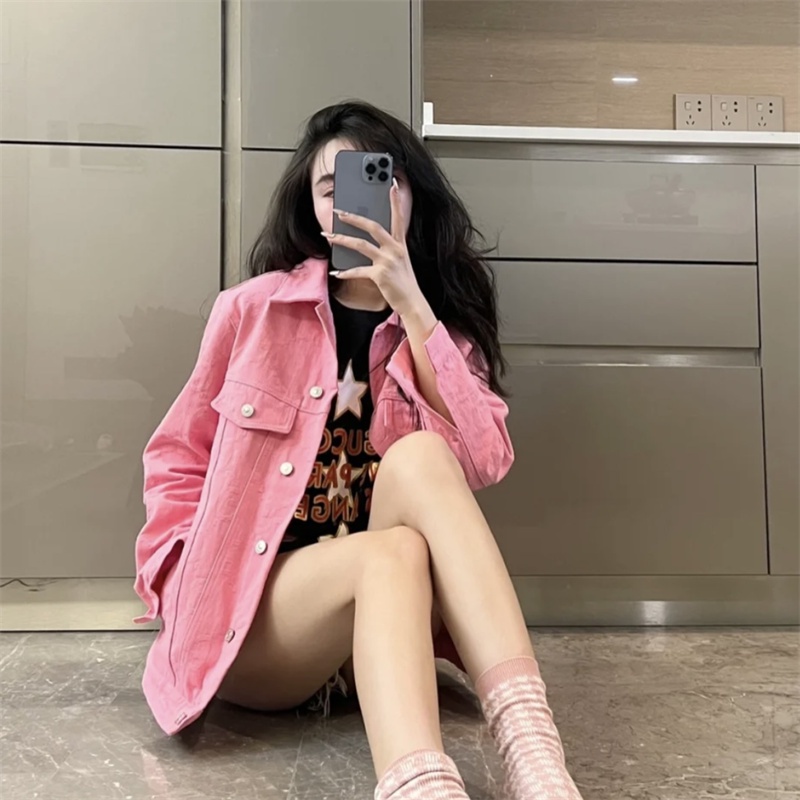 Áo Khoác Denim In Hoa Hồng Thời Trang Cho Cặp Đôi