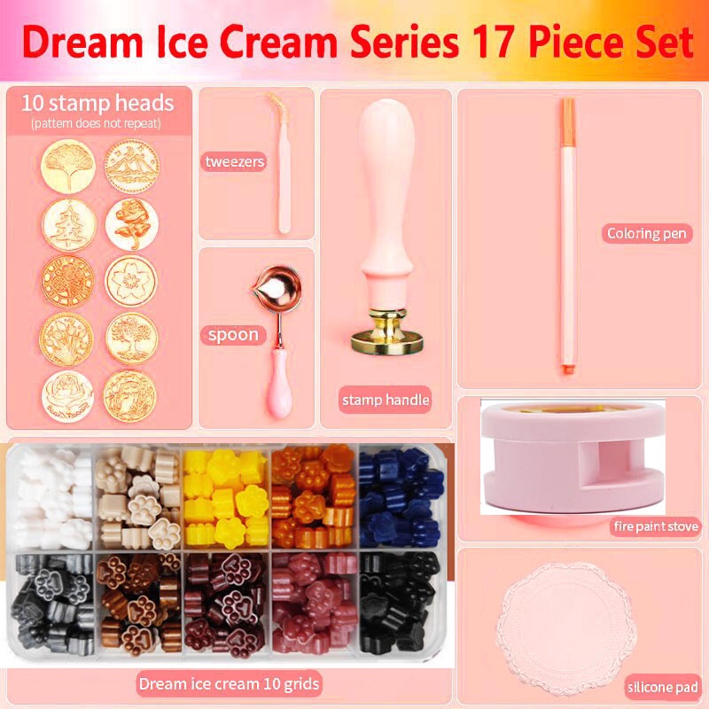 Sáp Seal Kit 17 mảnh phong bì Sáp Seal Craft Kit bao gồm đầu sáp hạt, sáp in pad xử lý lò vv
