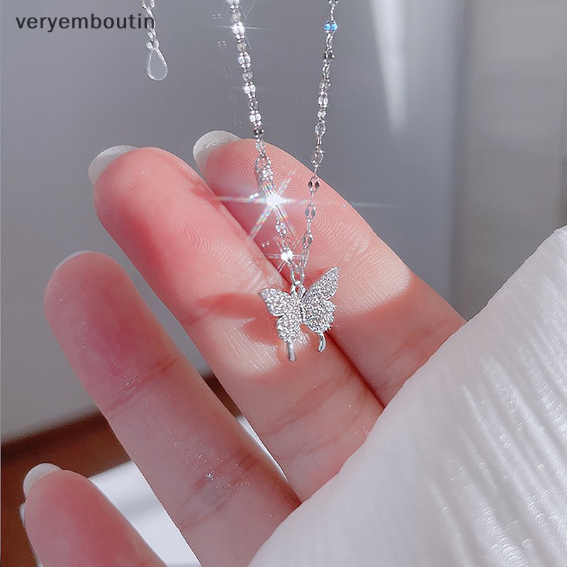 Vòng cổ Mặt Hình Bướm Màu Vàng / Bạc Đính Đá Zircon Đơn Giản Thời Trang Phong Cách Hàn Quốc Cho Nữ