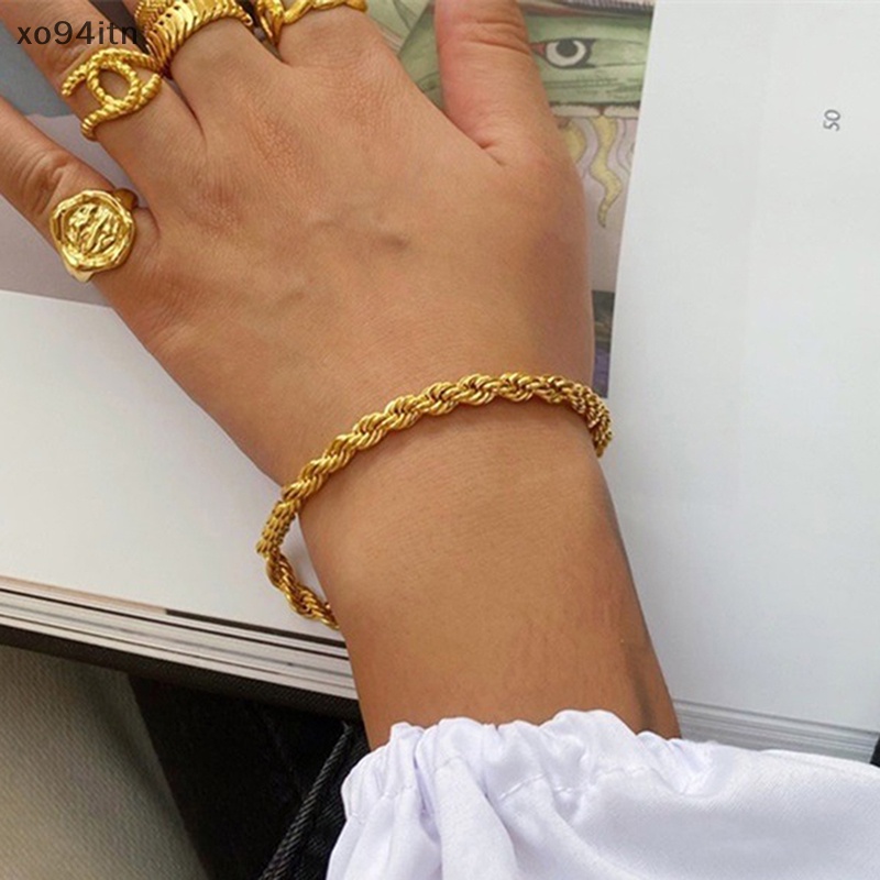 Vòng Đeo Tay Dạng Xoắn 4MM Bằng Thép Không Gỉ Màu Vàng Kim Cho Nữ