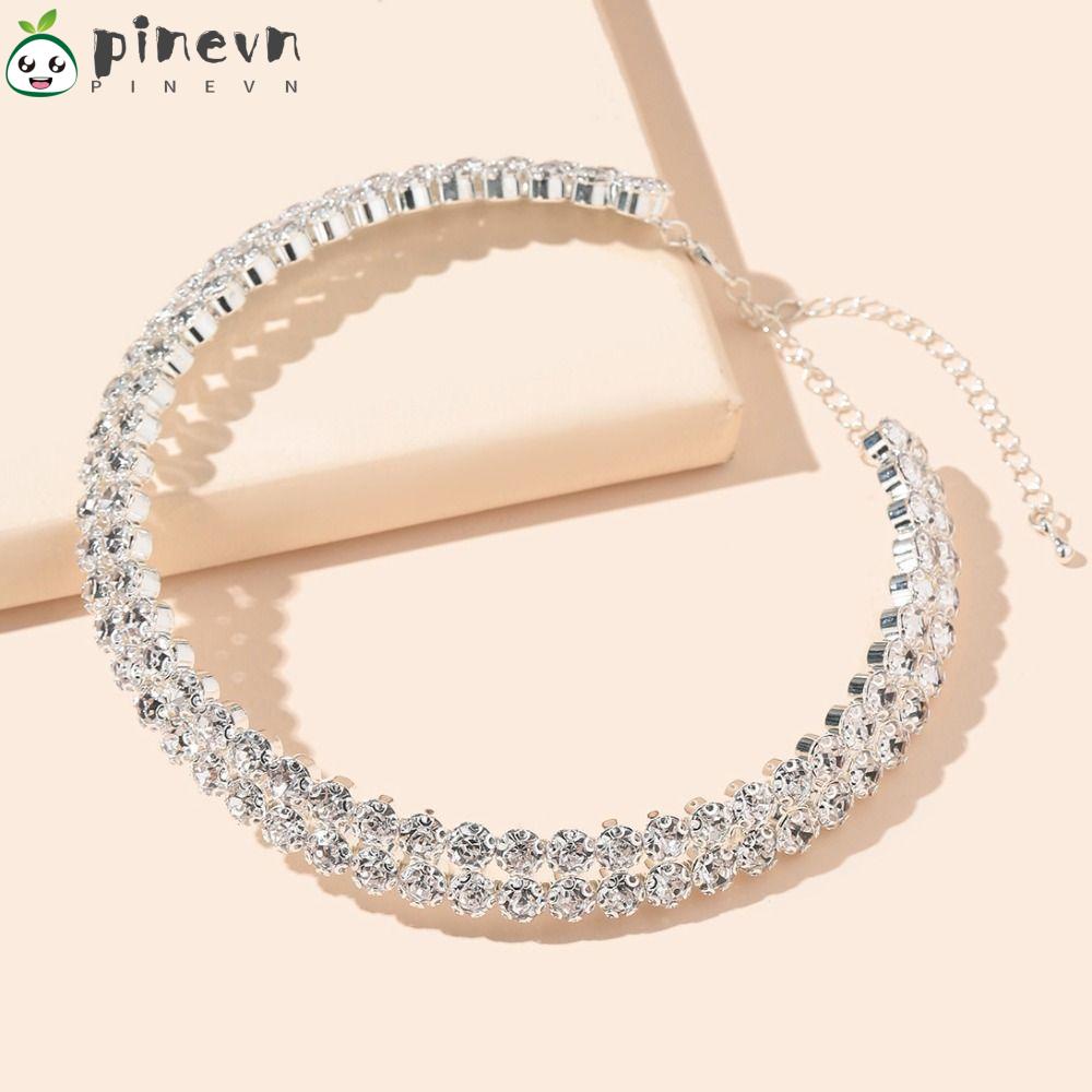 PINEVN Vòng cổ Hai Lớp Mặt Tròn Đính Hoa