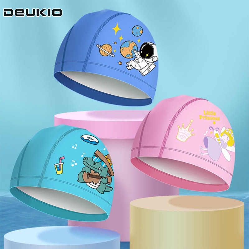 Mũ bơi DEUKIO da PU họa tiết hoạt hình dễ thương dành cho trẻ em