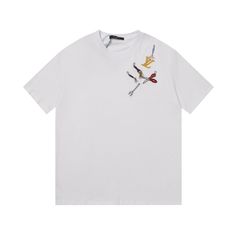 Áo Thun Tay Ngắn Cổ Tròn Thêu Ba Chiều Phong Cách unisex L88