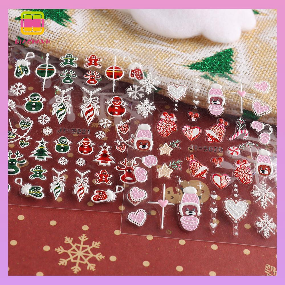 DIACHAVN Miếng Dán Trang Trí Móng Tay Họa Tiết Bông Tuyết Tuần Lộc Giáng Sinh