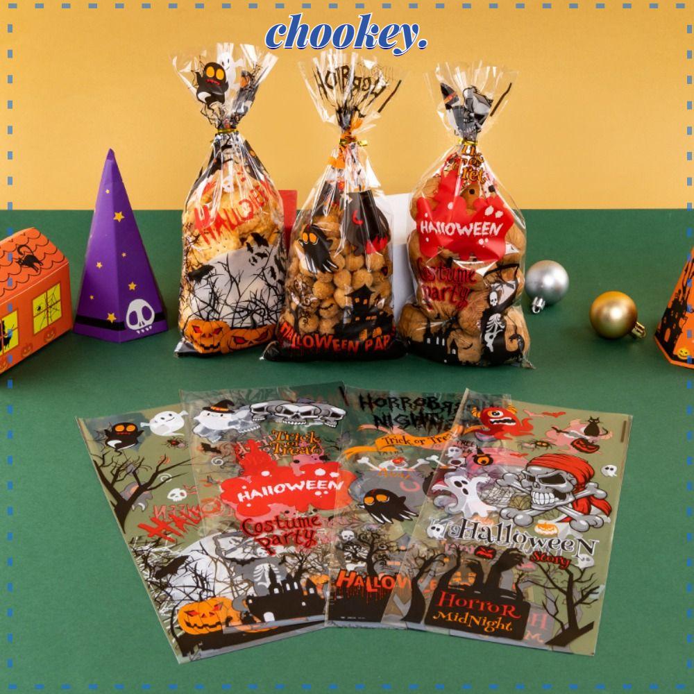 CHOOKEY Bộ 50 Túi Đựng Kẹo Trong Suốt In Họa Tiết Halloween Độc Đáo