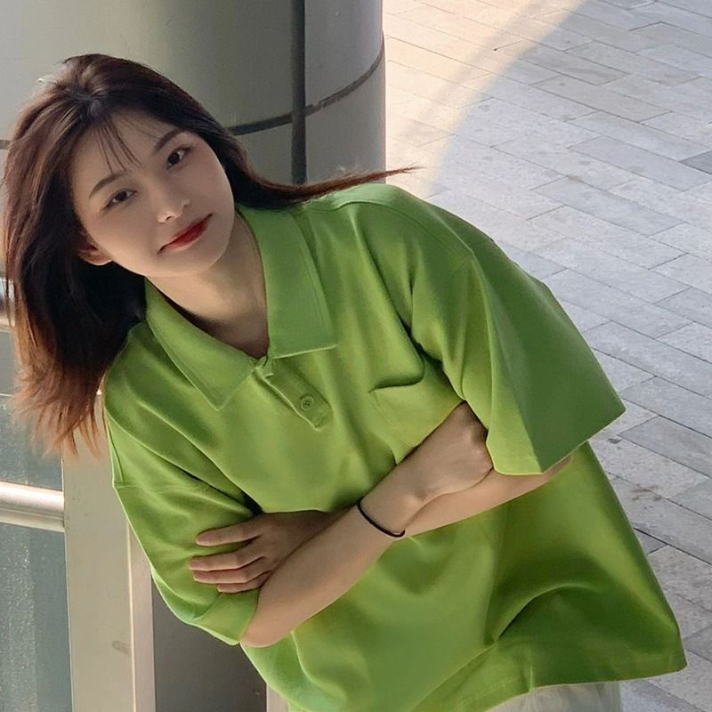 Áo polo Ngắn Tay Dáng Rộng Thời Trang Mùa Hè Phong Cách vintage Dành Cho Nữ