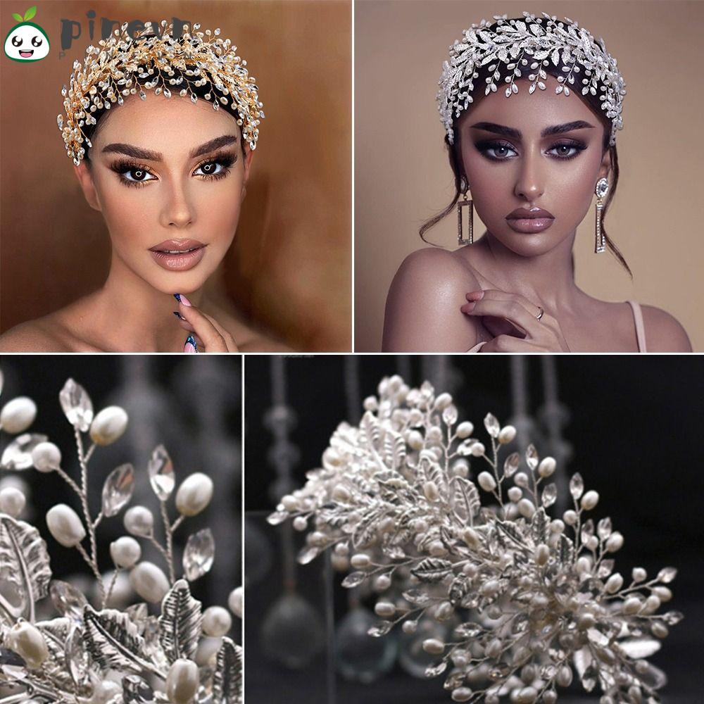 PINEVN Vương Miện Cài Tóc Hình Lá Đính Đá Pha Lê Màu Sắc Vàng Phong Cách Bohemian