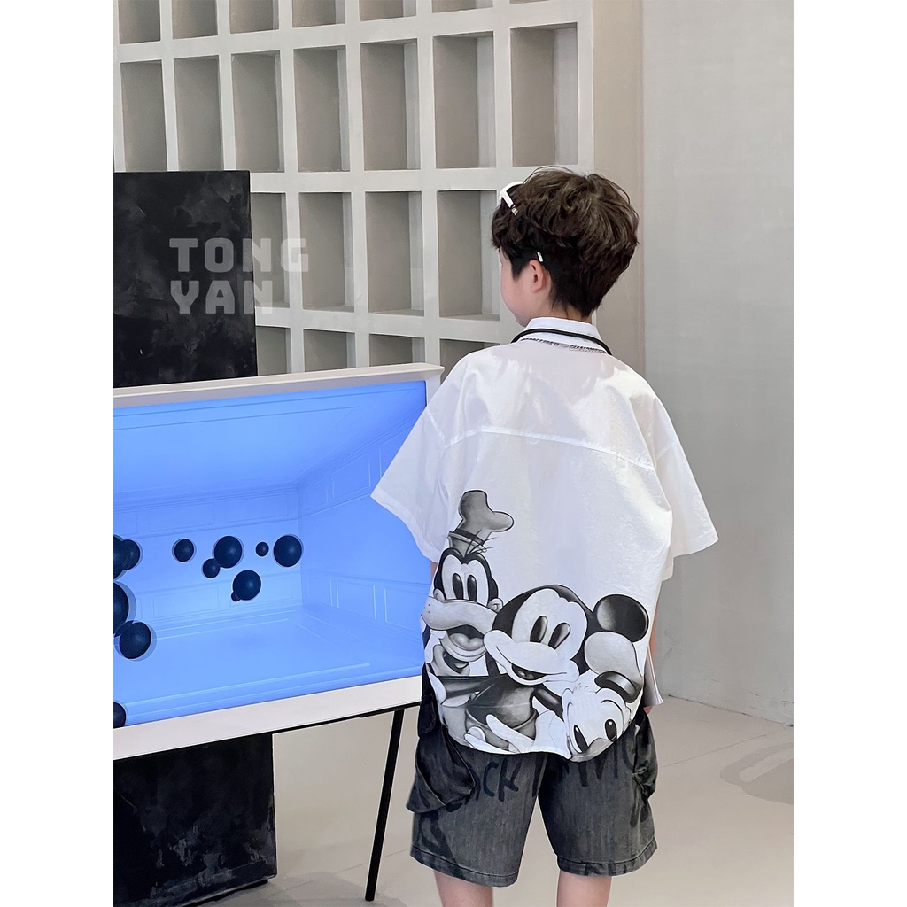 Áo Sơ Mi Ngắn Tay In Hình Mickey Thời Trang Mùa Hè 2023 Dành Cho Bé Trai