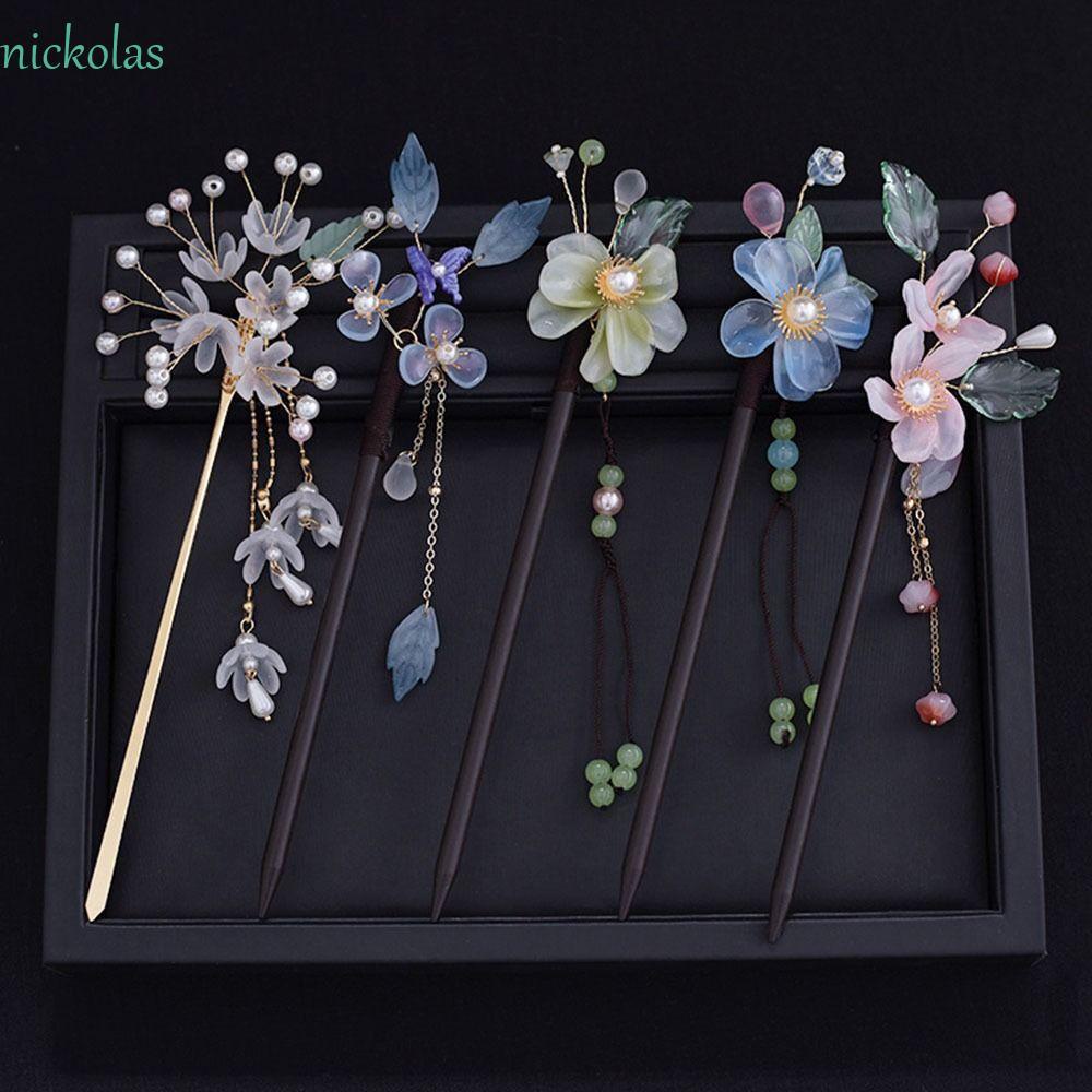 NICKOLAS Trâm Cài Tóc Bằng Gỗ Phối Tua Rua Phong Cách Trung Hoa Cổ Điển