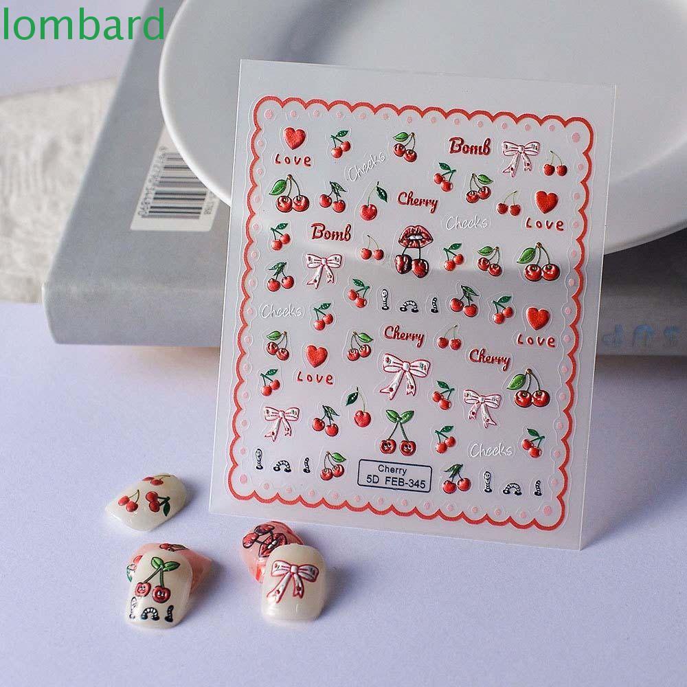 LOMBARD Miếng Dán Trang Trí Móng Tay Tự Dính Họa Tiết Trái Cây Thời Trang Phụ Kiện Trang Trí Móng Tay Nghệ Thuật Hình Nơ Và Quả Cherry Xinh Xắn