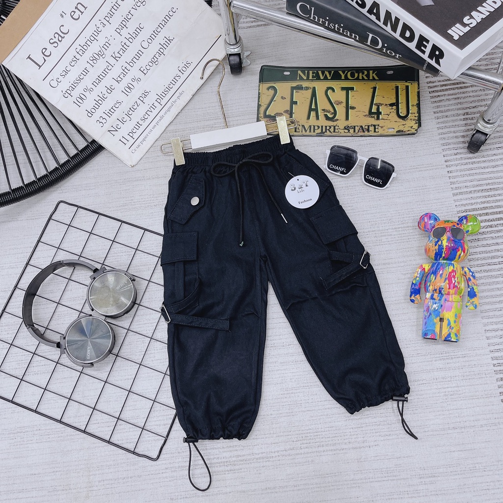 SIZE ĐẠI 15-35KG: Quần kaki túi hộp phối dây phong cách cá tính cho bé trai bé gái - QKTHD