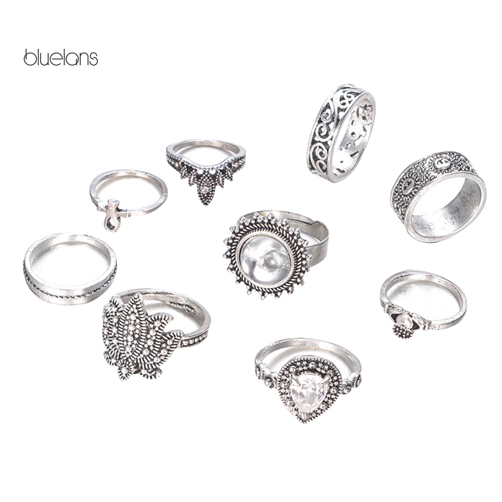 Set 9 Nhẫn Đốt Ngón Tay Đính Đá Phong Cách Retro