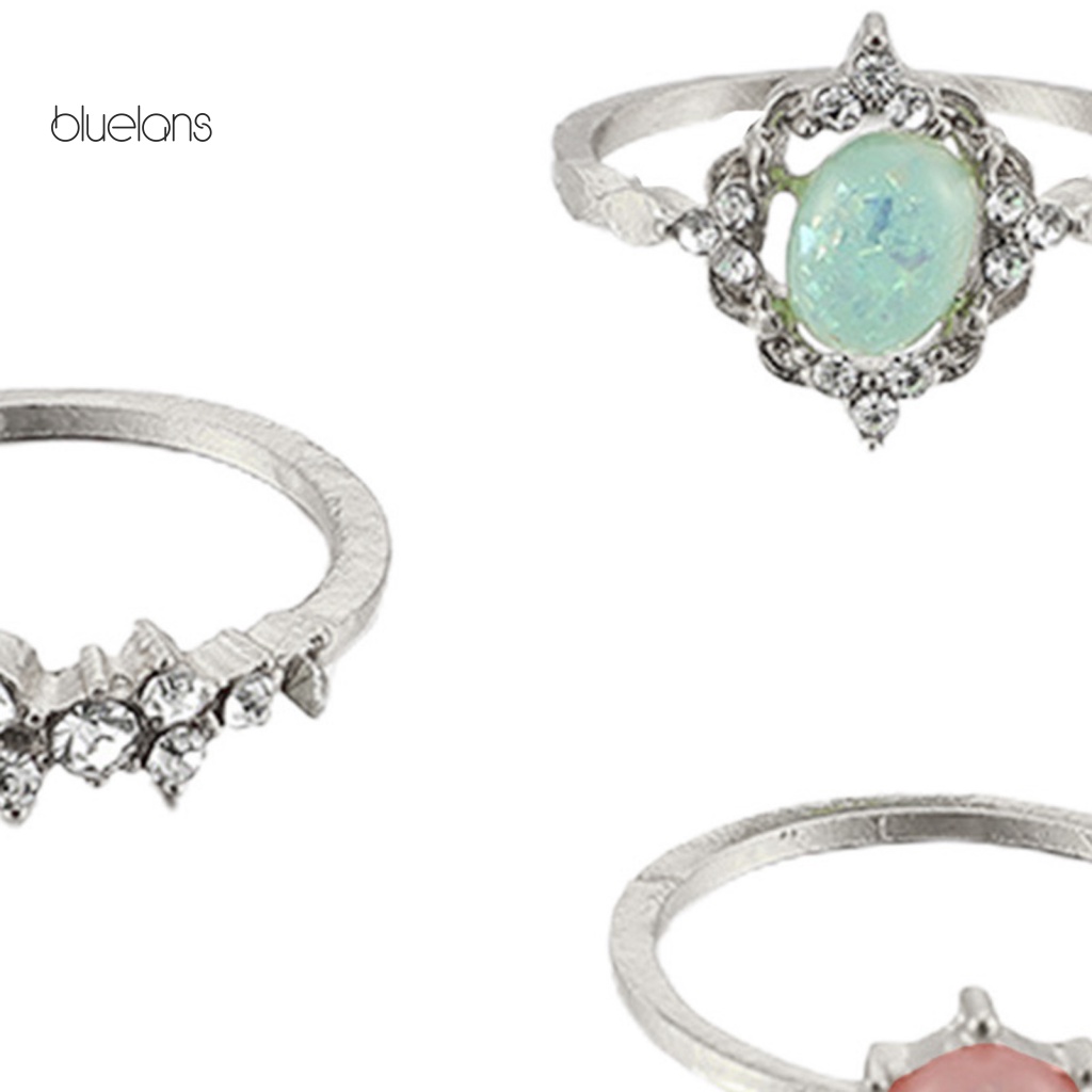 Set 4 Nhẫn Hợp Kim Đính Đá Quý Nhân Tạo Nhiều Màu Sắc Thời Trang