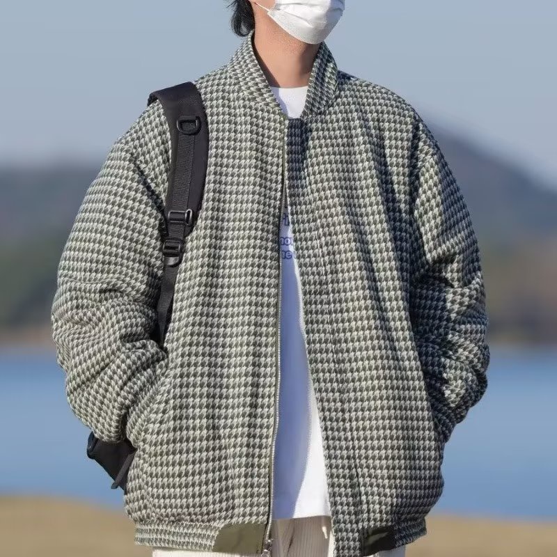 Áo Khoác Dáng Rộng Dày Hai Mặt Họa Tiết Houndstooth Kiểu Retro Đường Phố Cá Tính Cho Nam