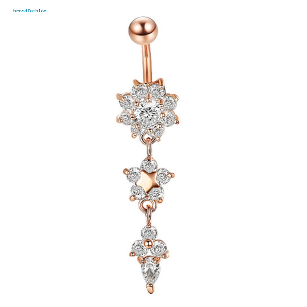 Khuyên Rốn Thép Không Gỉ Hình Hoa Đính Đá Nhân Tạo Thời Trang