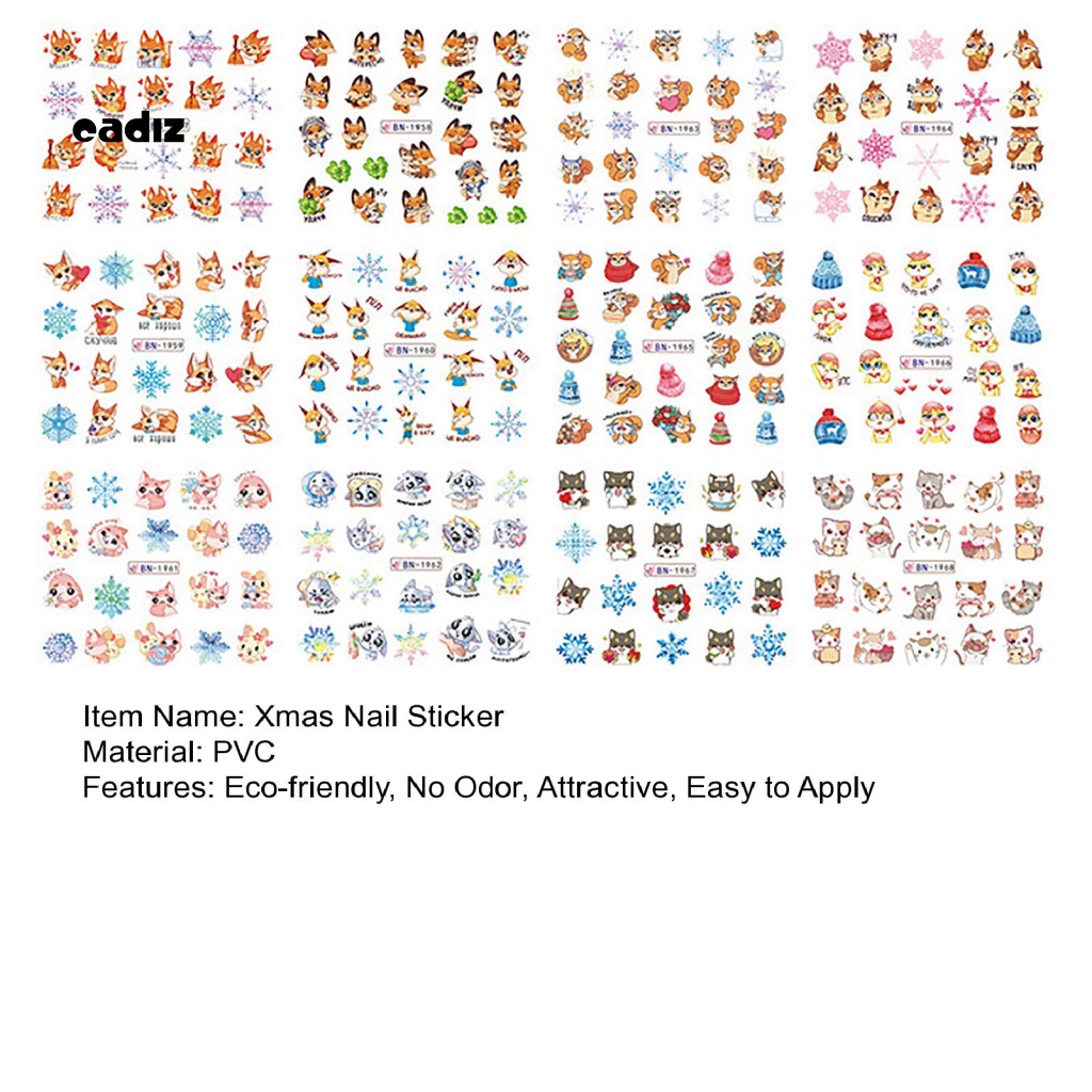 Miếng Dán Trang Trí Móng Tay Nghệ Thuật Hiệu Ứng Màu Sắc Tươi Sáng Lâu Trôi Dễ Tháo Gỡ Bằng PVC Họa Tiết Giáng Sinh