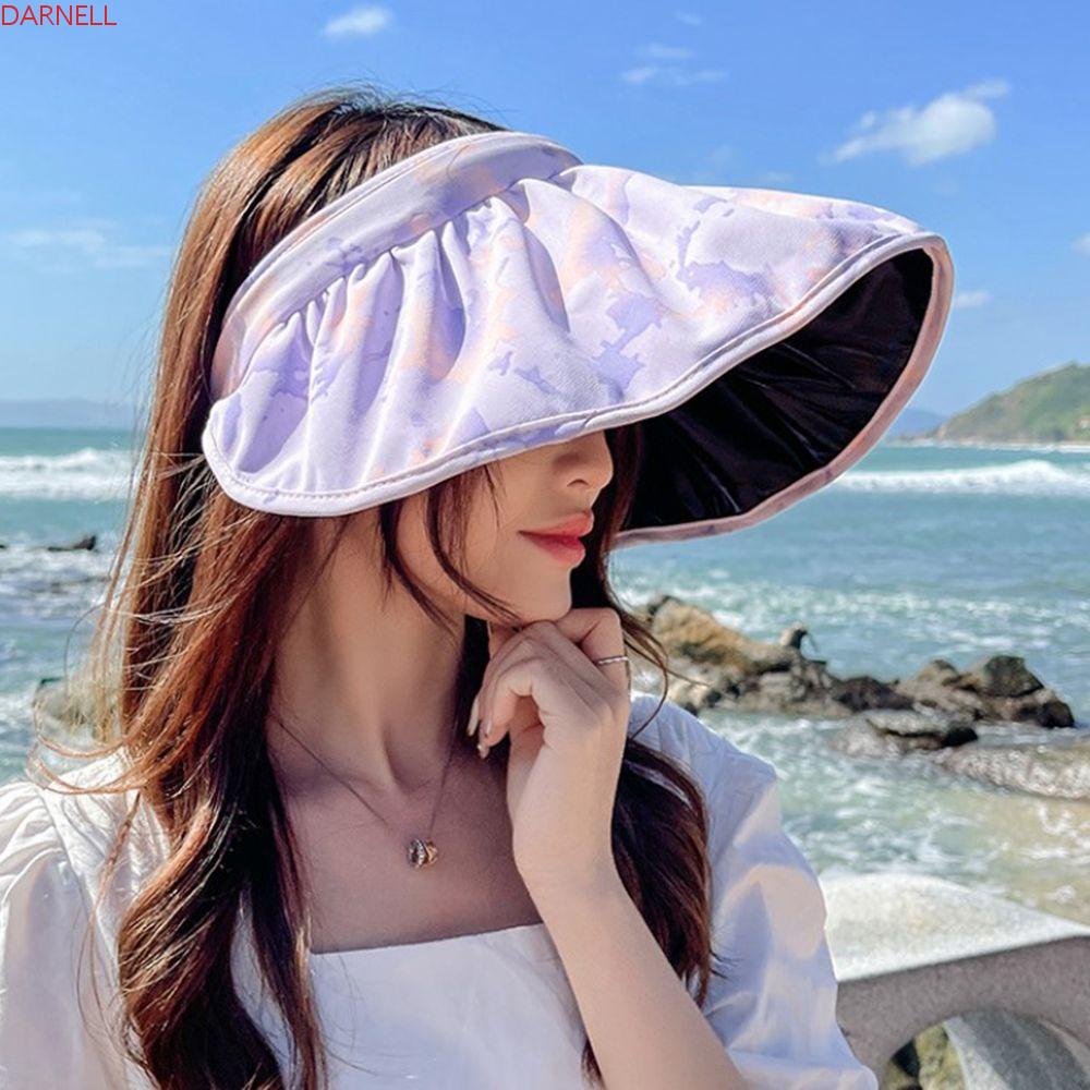 DARNELL Mũ Rộng Vành Hở Chóp Chống Tia UV Họa Tiết Rằn Ri Thời Trang Đi Biển Mùa Hè Cho Nữ