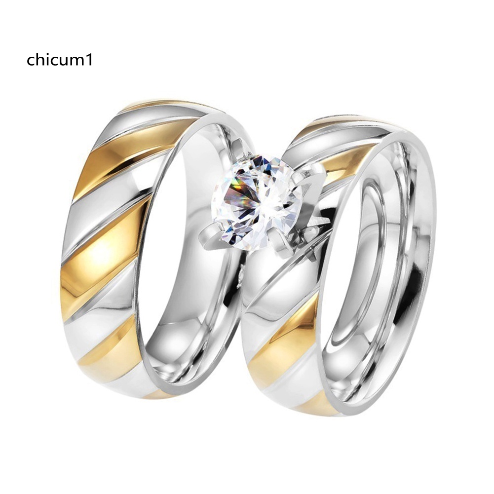 1 Cặp Nhẫn Cặp Bằng Thép Không Gỉ Đính Đá Zircon Thời Trang