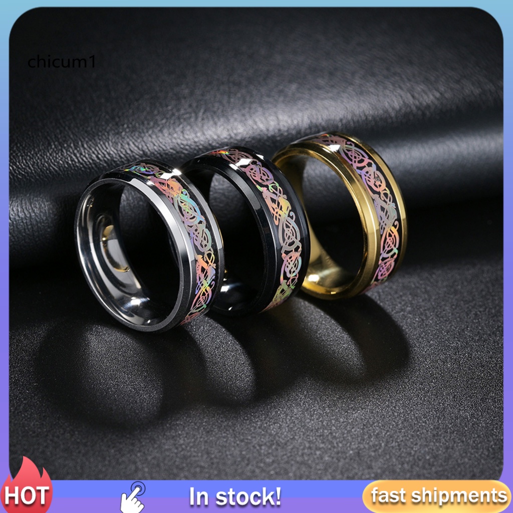 Nhẫn Mạ Thép Titan Nhẹ In Họa Tiết Nhiều Màu Sắc Chống Phai Màu Nhỏ Gọn Tinh Tế Thời Trang Cho Nam