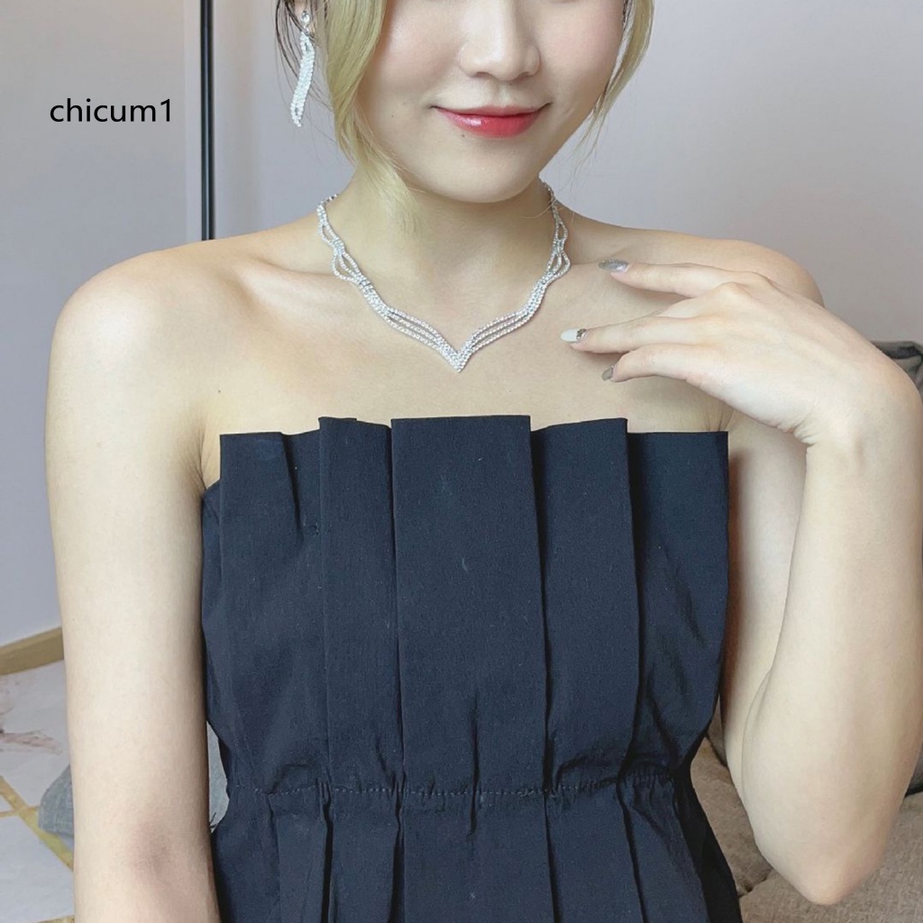 Set 2 Vòng cổ + Bông Tai Hình Học Đính Đá Sang Trọng