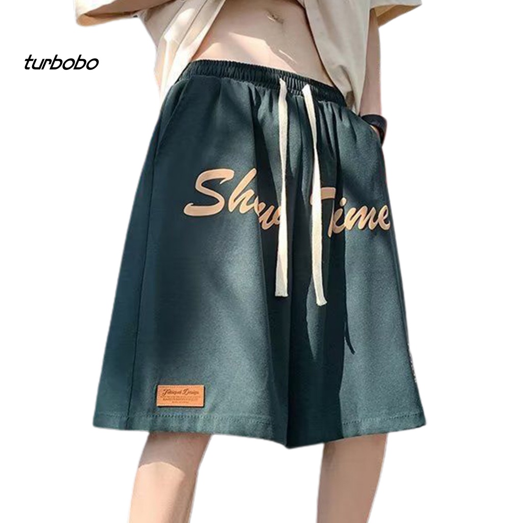 Turbobo Quần Short Thể Thao Lưng Thun Rút Dây Dài Đến Đầu Gối In Chữ Phong Cách Vintage Đường Phố Cho Nam