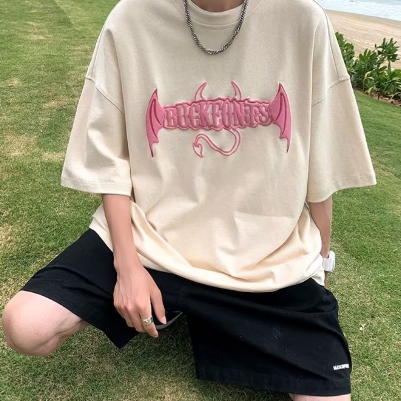 Áo Thun Tay Ngắn Dáng Rộng In Hình Cánh Quỷ Thời Trang Mùa Hè Cho Nam