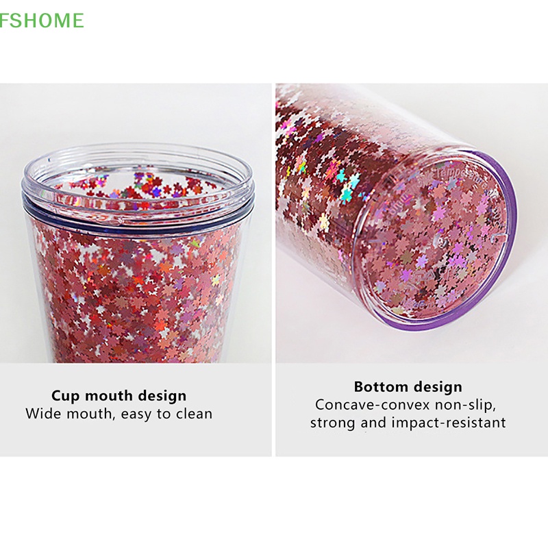 Fshome Cốc Đôi Cách Nhiệt Hai Lớp Có Nắp Và Ống Hút Ánh Kim Đơn Giản Dùng Khi Đi Mua Sắm Du Lịch Nóng Lạnh
