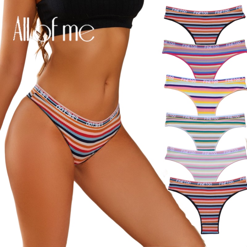 Allofme Quần Lót Cotton Lưng Thấp Kẻ Sọc Nhiều Màu Thoáng Khí Gợi Cảm Cho Nữ