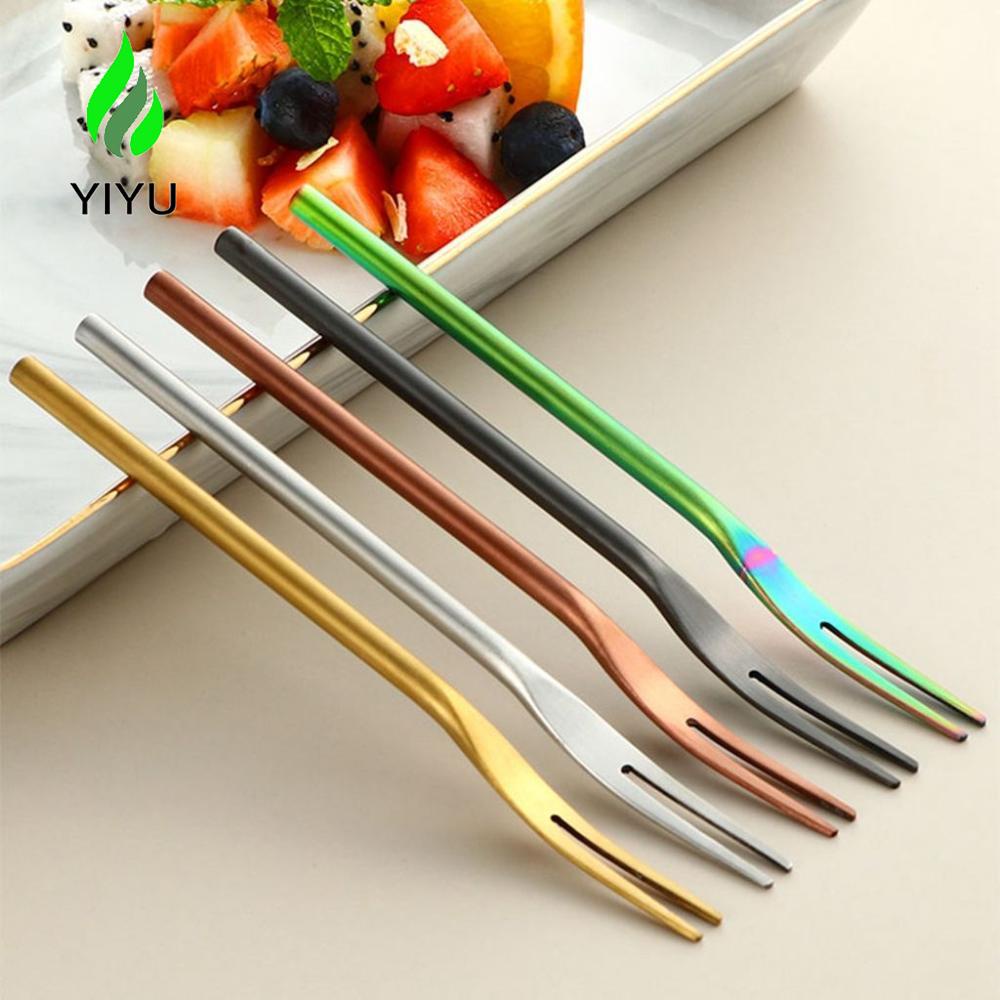 YIYU Nĩa Ăn Trái Cây Cán Dài Bằng Thép Không Gỉ