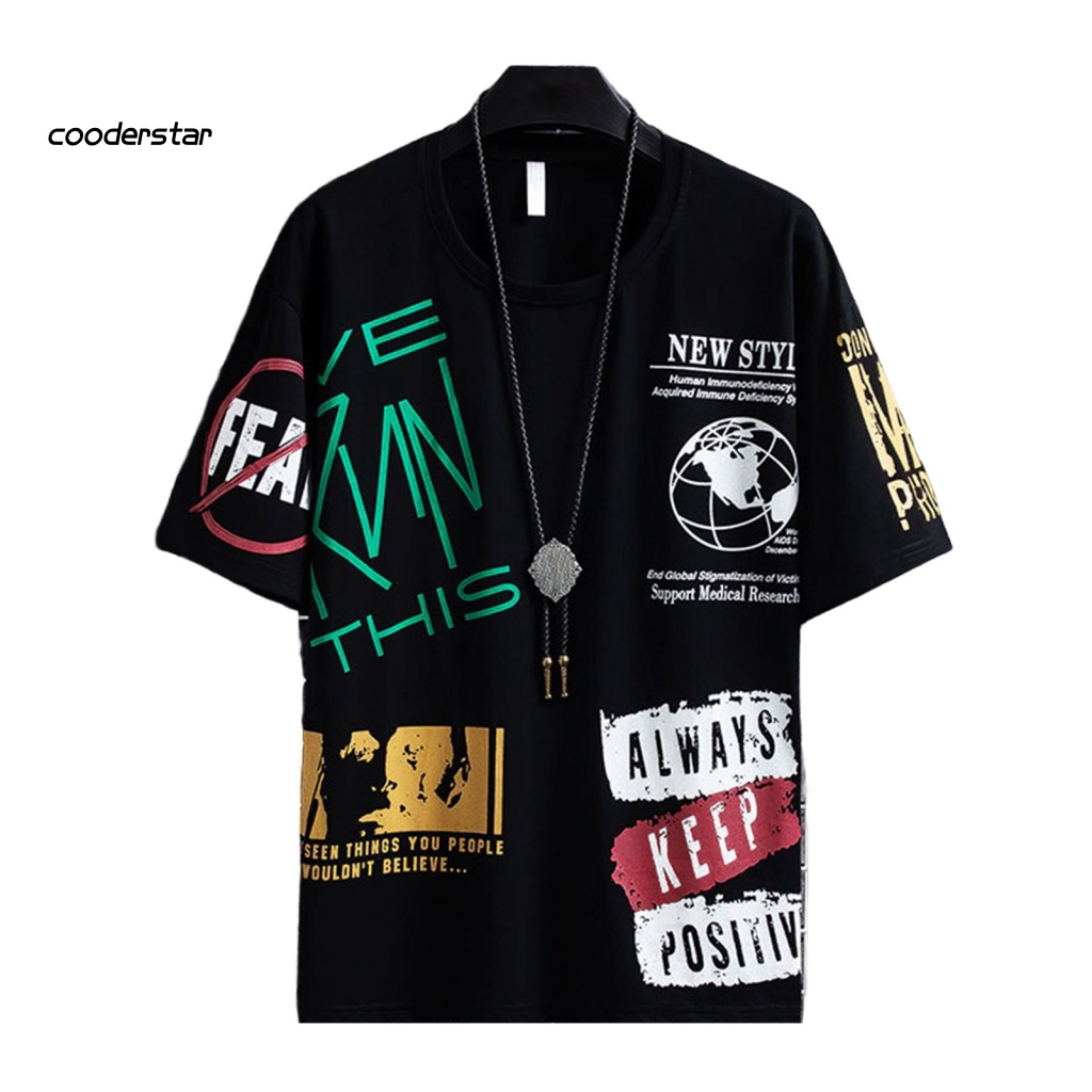 Áo Thun Tay Ngắn Cổ Tròn Dáng Rộng Thoáng Khí In Chữ Phong Cách Hip Hop Thời Trang Mùa Hè Cho Nam