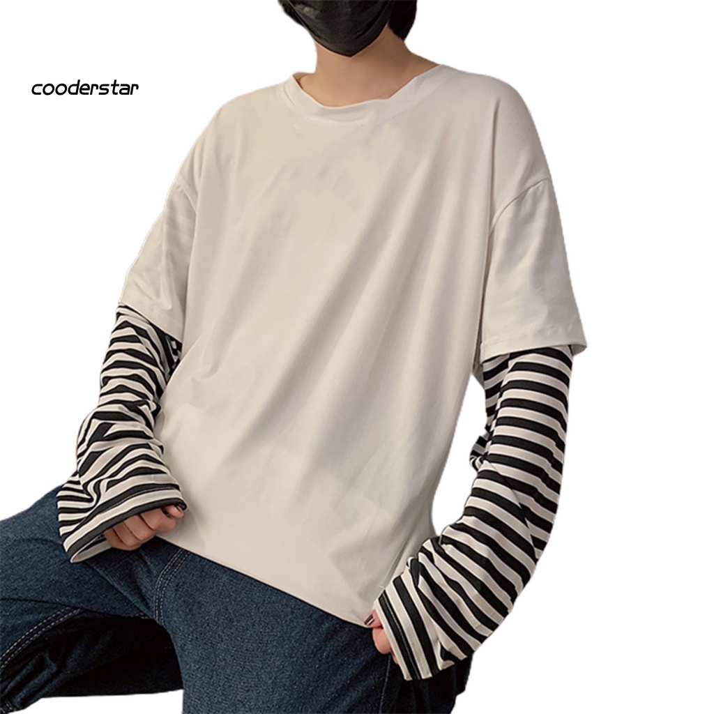 Áo Thun Cổ Tròn Giả Hai Lớp Họa Tiết Kẻ Sọc Thời Trang Mùa Thu Cho Nam