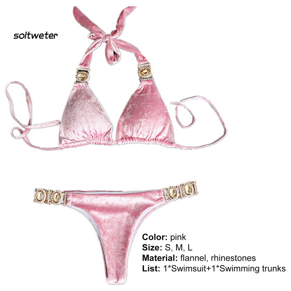 St Bộ Đồ Bơi Tam Giác Lưng Thấp Đính Đá Khóa Kim Loại Trang Trí Gợi Cảm Cho Nữ