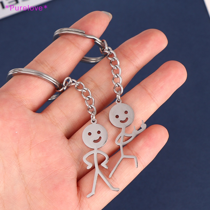 Móc Chìa Khóa Bằng Thép Không Gỉ Họa Tiết Graffiti Dễ Thương Dành Cho Cặp Đôi Mới